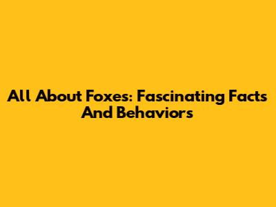 All About Foxes: Fascinating Facts And Behaviors