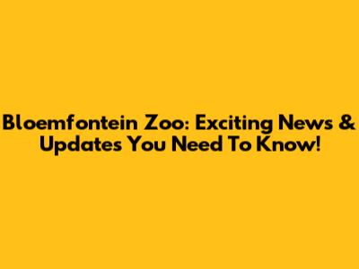Bloemfontein Zoo: Exciting News & Updates You Need To Know!