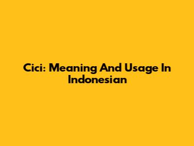 Cici: Meaning And Usage In Indonesian