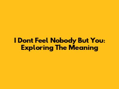 I Don't Feel Nobody But You: Exploring The Meaning