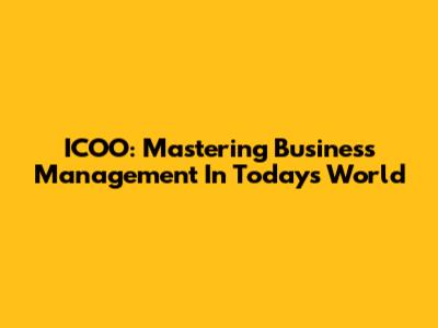 ICOO: Mastering Business Management In Today's World