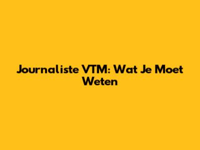 Journaliste VTM: Wat Je Moet Weten