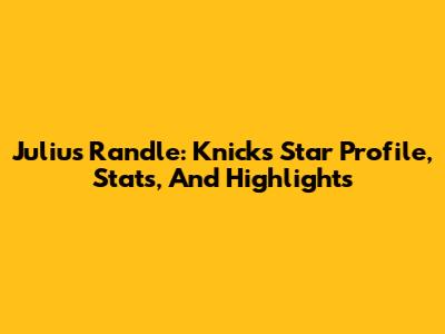 Julius Randle: Knicks Star Profile, Stats, And Highlights