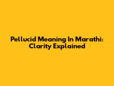 Pellucid Meaning In Marathi: Clarity Explained