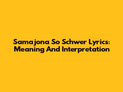 Samajona So Schwer Lyrics: Meaning And Interpretation