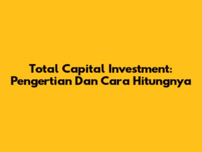 Total Capital Investment: Pengertian Dan Cara Hitungnya