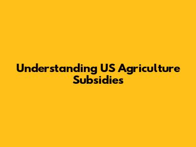 Understanding US Agriculture Subsidies