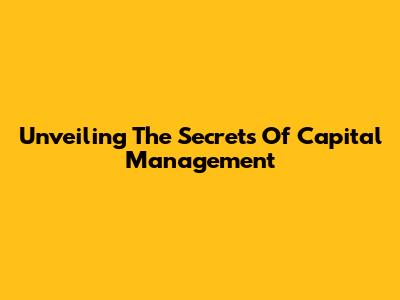 Unveiling The Secrets Of Capital Management